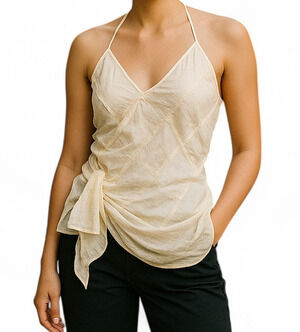 Zara Ivory Festival Halter Top Size Medium Lagenlook Crinkle Asymmetric Backless